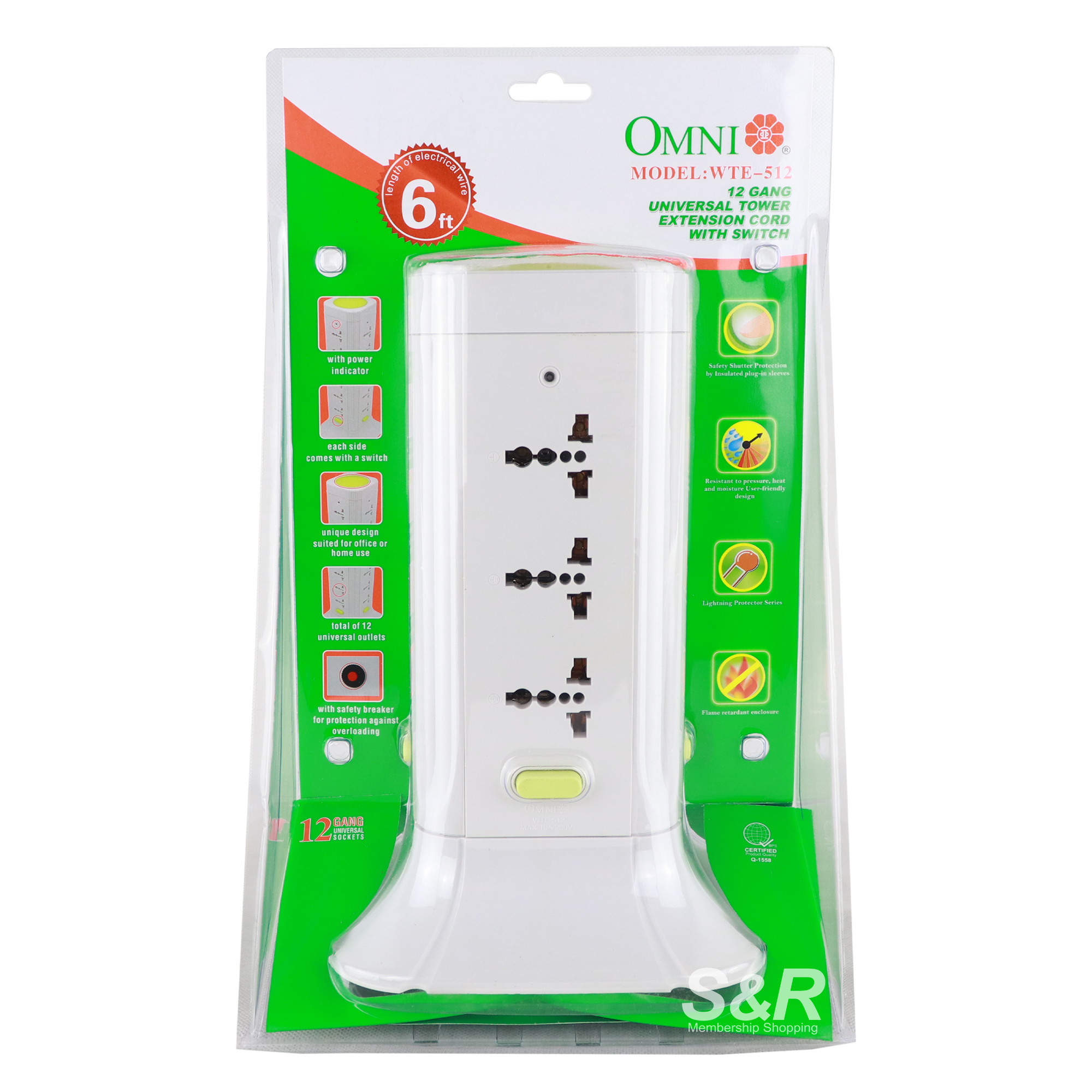 Omni 12-Gang Universal Tower Extension Cord with Switch WTE-512 1pc